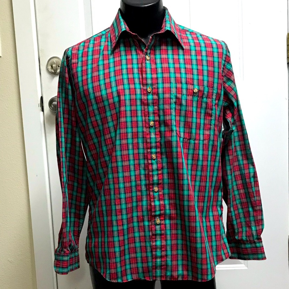 mervyns mens medium plaid button shirt Vintage